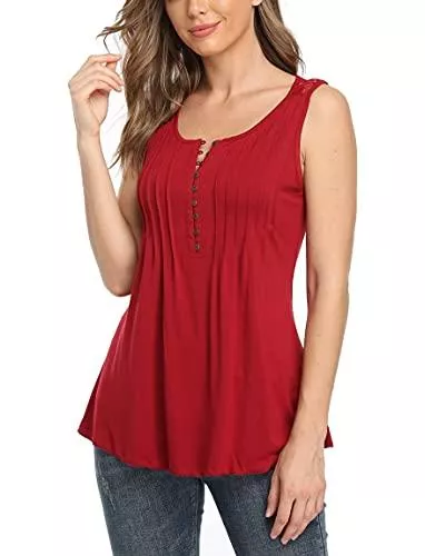 Dilgul Ärmellose Blusen Dilgul Damen Tank Top Sommer Ärmellose T Shirt Knopfleiste Bluse Oberteile Tunika Spitzennaht Tops