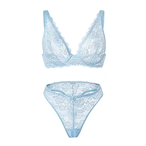 ILEVIHAM Unterwäsche & Dessous ILEVIHAM Sexy tiefer BH und Panty Set mit BH und Bügel, ungefüttert, tiefer Schnitt, 2-teiliges Dessous-Set