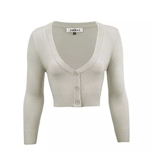 YEMAK Strickjacken Yeak Damen Bolero 3/4-Ärmel, Knopfleiste, Gr. S-4X