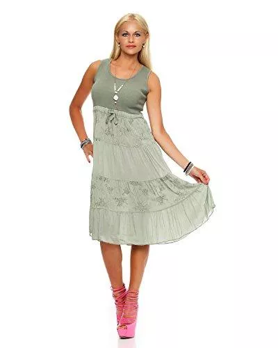 ZARMEXX Fashion Freizeit Zarmexx Damen Sommerkleid Volant langes Empire Kleid knielanges Strandkleid