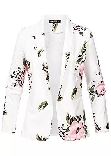Styleboom Fashion® Blazer Styleboom Fashion® Damen Jacke Flower Print Blazer offener Schnitt Sommerweste Weiss