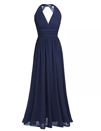 iEFiEL Freizeit iEFiEL Damen Elegant festliches Kleid Abendkleid V-Ausschnitt Brautjungfer Cocktailkleid Chiffon Faltenrock Langes Abendkleider