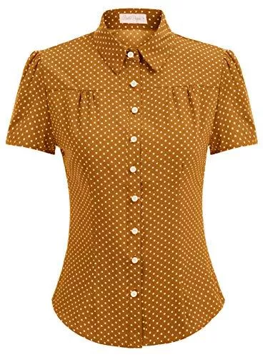 Belle Poque Kurzarmblusen Belle Poque Damen 1950s Vintage Retro Oberteil Kurzarm T-Shirt Bluse Tank Tops BP000574