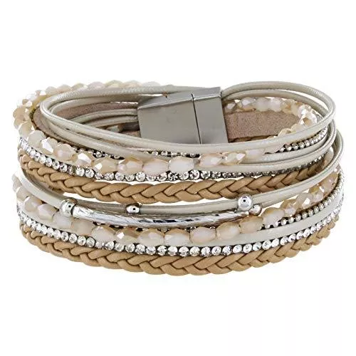 StarAppeal Schmuck StarAppeal Armband Wickelarmband mit Perlen, Strass, Ketten und Flechtelement, Magnetverschluss Silber Matt, Damen Armband