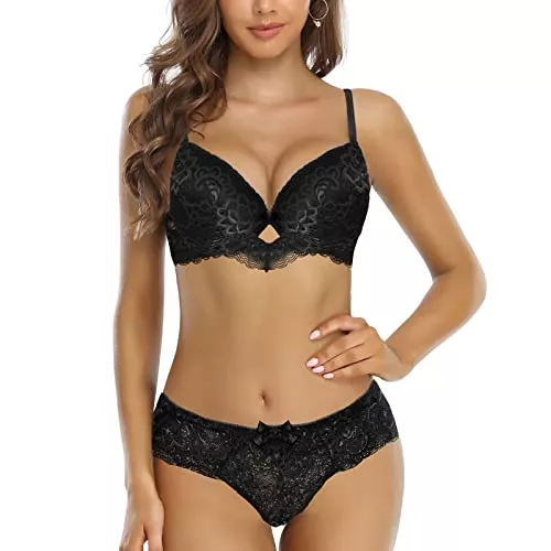 SHEKINI Unterwäsche & Dessous SHEKINI Push Up BH Set,Damen Bügel BH Set Spitze BH und Slip Nicht Abnehmbarer Bra Panty Lingerie Unterwäsche Dessous Set mit Hakenverschluss und Verstellbare Träger