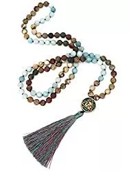 BENAVA Uhren BENAVA Damen Mala Halskette 108 Perlen aus matten Amazonit Edelstein mit Quaste und Mantra Anhänger