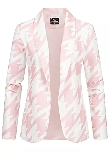 Styleboom Fashion® Blazer Styleboom Fashion® Damen 2-Tone Blazer offener Schnitt Hahnentritt Muster Weiss