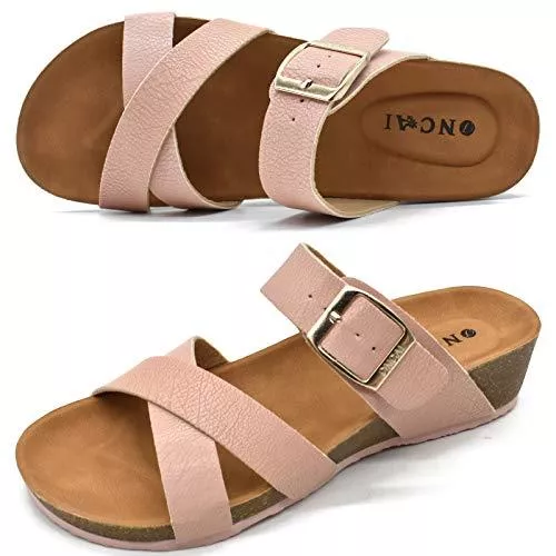 ONCAI Sandalen & Slides ONCAI Pantoletten Damen, Mode Leder Frauen Clogs Schnallenriemen Sommerstrand Plateau Keilsandalen Kreuz und Quer Kork Slides Sandalen Größe 36-43