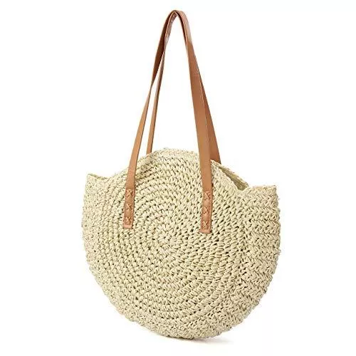 CHIC DIARY Taschen & Rucksäcke CHIC DIARY Strohtasche Damen Crossbody Tasche Retro Runde Strandtasche Shopper Korbtasche Groß Schultertasche Einkaufstasche