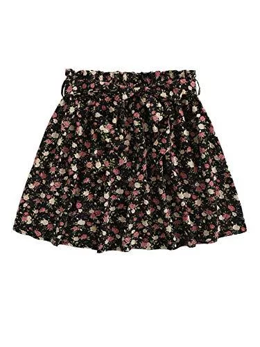 DIDK Röcke DIDK Damen Boho Rock Geblümt Sommerkleid Rockabilly Elastische Taille Kurz Röcke Strandrock mit Gürtel Casual Shortrock Blumenmuster Minirock