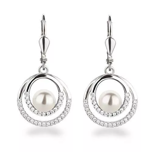 Schöner-SD Schmuck Schöner-SD Perlen-Ohrringe hängend Zirkonia Ohrhänger 925 Silber