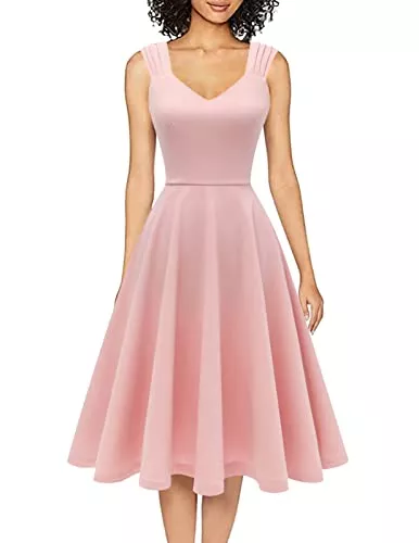 DRESSTELLS Cocktail DRESSTELLS Damen Sommerkleid V-Ausschnitt Cocktailkleid 1950er Retro Kleid Partykleid Midilang