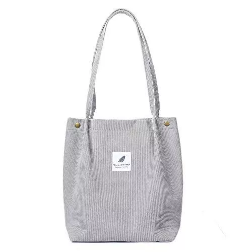 Etercycle Taschen & Rucksäcke Etercycle Cord Umhängetasche Damen, Schultertasche Groß Cord Tasche Lässige Tote Handtasche Fashion Stofftasche für Alltag, Büro, Schulausflug und Einkauf - Grau