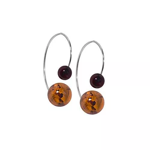 ANDANTE Schmuck ANDANTE Premium Collection - Echter OSTSEE Bernstein Ohrringe in 925 Sterling Silber - Große Halb Creolen - Beidseitig - Zertifiziert - Gold des MEERES - Farbe Kirsche und Cognac