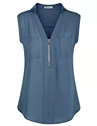 Moyabo Ärmellose Blusen Moyabo T-Shirt Damen V-Ausschnitt Bluse Ärmellose Casual Arbeit Oberteile Somme Tunika Tops mit Reißverschluss
