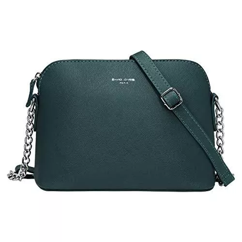 David Jones Taschen & Rucksäcke David Jones - Damen Kleine Umhängetasche - Saffiano Leder Feste Schultertasche - Kette Schulterriemen Abendtasche - Reißverschluss Handtasche - City Clutch Party Zip Crossbody Bag Mode - Grün