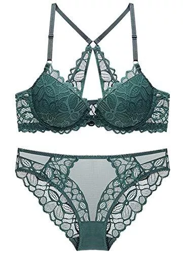 SHEKINI Unterwäsche & Dessous SHEKINI Push Up BH Set mit Verschluss vorne, Damen Bügel BH Set Spitze BH und Slip Nicht Abnehmbarer Bra Panty Lingerie Unterwäsche Dessous Set mit Verstellbare Träger