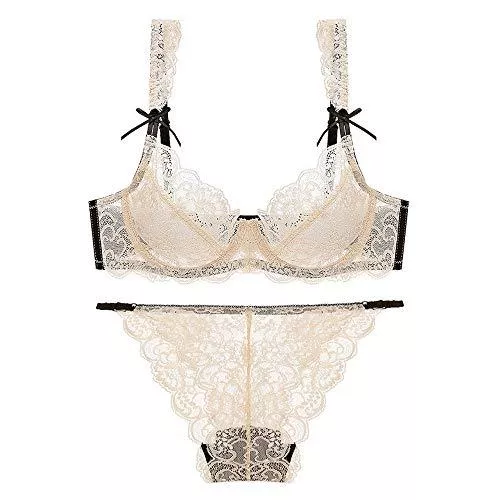 Swbreety Unterwäsche & Dessous Swbreety Damen Blumen Spitze BH und Panty Set Sexy Bügel Ultradünn BH Set Transparent Dessous Set