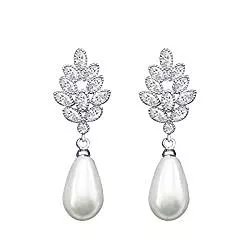 QUKE Schmuck QUKE Silber-Ton Zirkonia Kristall künstliche Perle Hochzeit Braut Ohrhänger hängend Ohrringe Modeschmuck