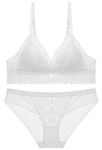 SHEKINI Unterwäsche & Dessous SHEKINI Damen Spitzen Unterwäsche Set Leichte BH Set Bralette Gepolstert Ohne Bügel und Transparente Slip Nicht Abnehmbarer Bra Hipsters mit Hakenverschluss und Verstellbare Träger