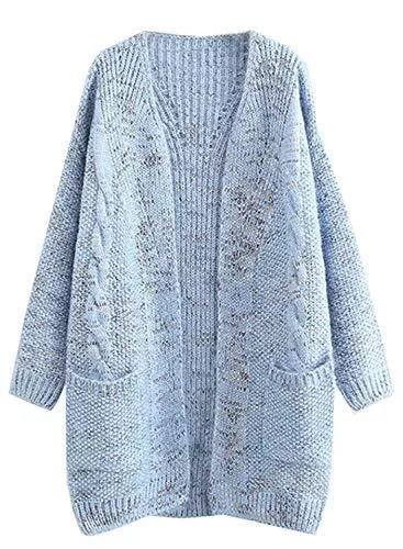 FUTURINO Jacken FUTURINO Damen Cable Twist Schule tragen Freund Tasche vorne offen Cardigan Popcorn Pullover