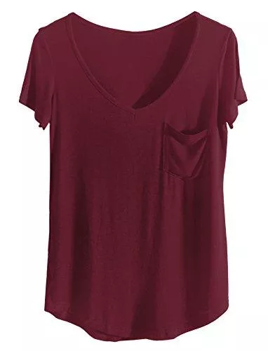 iClosam T-Shirts Für größere Ansicht Maus über das Bild ziehen Besuchen Sie den iClosam-Store iClosam Damen T-Shirt Sommer Top Casual V Ausschnitt mit Tasche