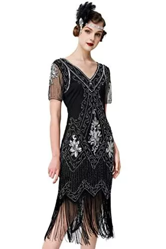BABEYOND Freizeit BABEYOND Damen 1920S Art Deco Gesäumten Paillettenkleid 20S Flapper Gatsby-Kostüm-Kleid