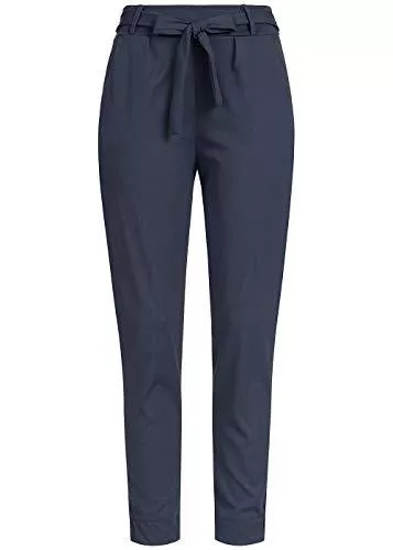 Styleboom Fashion® Hosen Styleboom Fashion® Damen Sommer Stoff Hose 2 Taschen Schleife zum Binden Navy blau