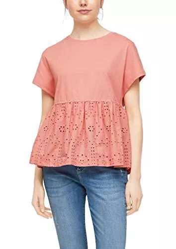 s.Oliver Kurzarmblusen s.Oliver Damen Materialmix-Shirt mit Lochstickerei