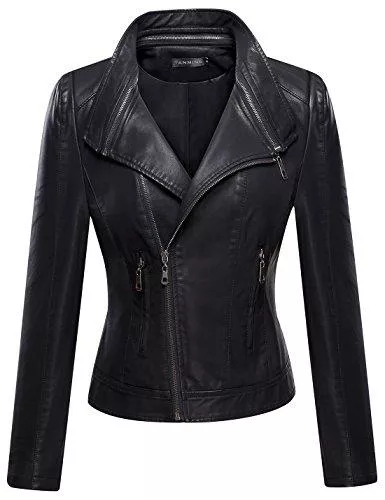 Tanming Jacken & Westen Tanming Damen Kunstleder Moto Biker Short-Mantel-Jacke