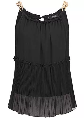 Styleboom Fashion® Ärmellose Blusen Styleboom Fashion® Damen Plissee Chiffon Top 2-lagig schwarz