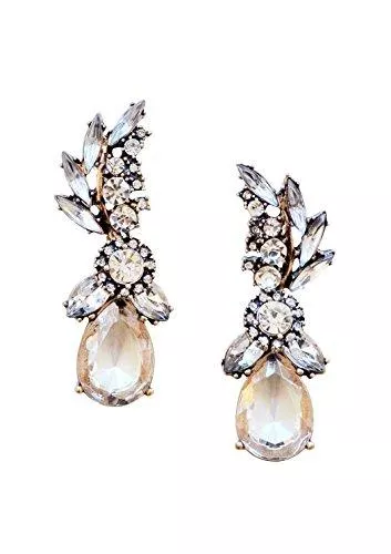 Happiness Boutique Schmuck Happiness Boutique Damen Statement Ohrringe in Vintage Goldfarbe | Lange Auffällige Ohrringe mit Strasssteinen