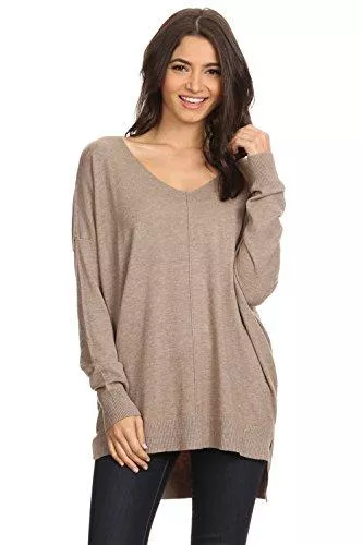 Alexander + David Pullover & Strickmode A D Damen Pullover mit V-Ausschnitt, extraweich, Langarm, asymetrisches Top