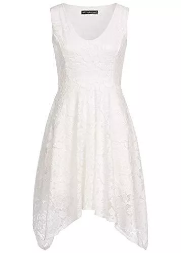 Styleboom Fashion® Cocktail Styleboom Fashion® Damen Kleid Allover Lace Dress Sommerkleid Weiss