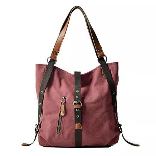 VZVABAG Taschen & Rucksäcke VZVABAG Damen Handtasche Rucksack Frauen Schultertasche Canvas Shopper Tasche Vintage Rucksackhandtasche Verstellbare Schultergurte (Rosa)
