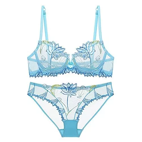 ROTAKUMA Unterwäsche & Dessous Sexy Dessous Blumenspitze Unterwäsche BH Set Frauen (Color : Sky blue, Cup Size : 80B)