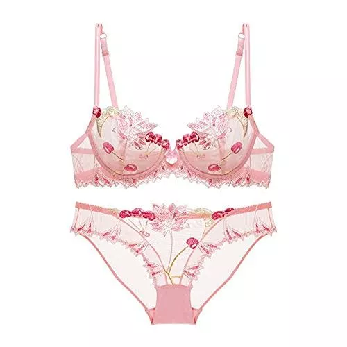ROTAKUMA Unterwäsche & Dessous Sexy Dessous Blumenspitze Unterwäsche BH Set Frauen (Color : Pink, Cup Size : 80B)