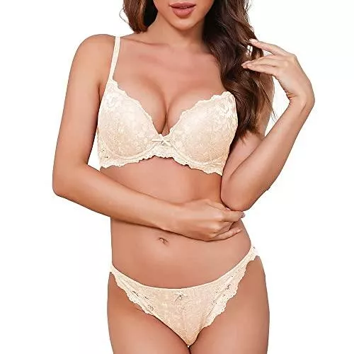 SHEKINI Unterwäsche & Dessous SHEKINI Push Up BH Set,Damen Bügel BH Set Spitze BH und Slip Nicht Abnehmbarer Bra Panty Lingerie Unterwäsche mit Hakenverschluss und Verstellbare Träger