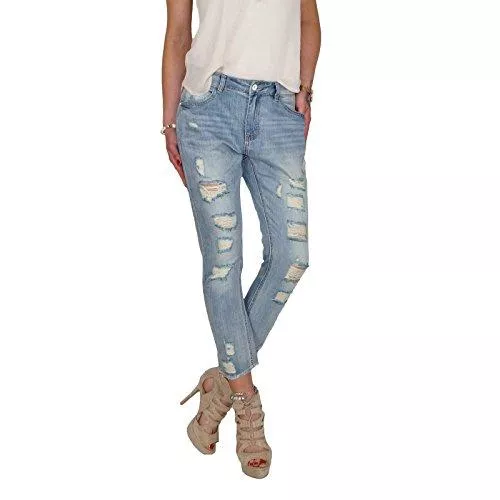 Dresscode-Berlin Jeans Dresscode-Berlin DB Hochwertige Damen Boyfriend Baggy 7/8 tel Röhrenjeans mit Rissen in blau