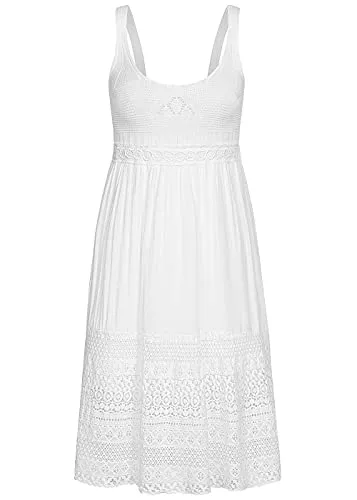 Styleboom Fashion Freizeit Styleboom Fashion® Damen Kleid in Häkeloptik mit Lochmuster Weiss
