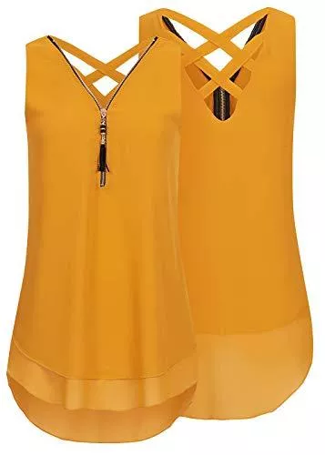 Styleboom Fashion Tops Styleboom Fashion® Damen Shirt Chiffon Top Zipper 2-lagig dunkel braun