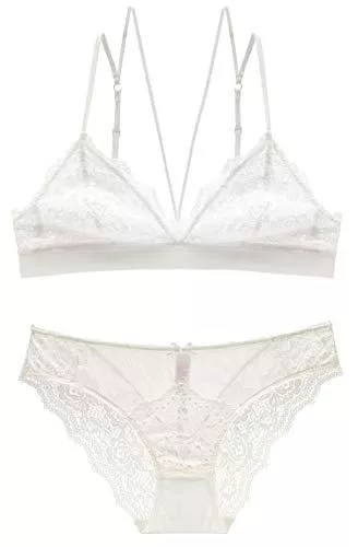 SHEKINI Unterwäsche & Dessous SHEKINI BH Set,Damen Ohne Bügel BH Set Spitze BH und Slip Triangle Bralette Panty Lingerie Unterwäsche Dessous Set mit Hakenverschluss und Verstellbare Träger