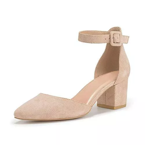 Romancan High Heels Romancan Damen Blockabsatz Knöchelriemchen Wildleder Spangenpumps Mid Heel Geschlossen Zeh Sommer Elegant Mary Janes Schuhe