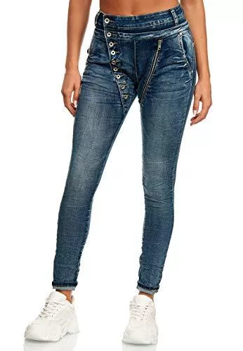 Elara Jeans Elara Damen Jeans Boyfriend Knopfleiste Chunkyrayan