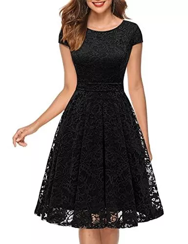 MuaDress Cocktail MuaDress Cocktailkleid Knielang Cape Ärmel Spitzen Brautjungfernkleid Floral Elegant