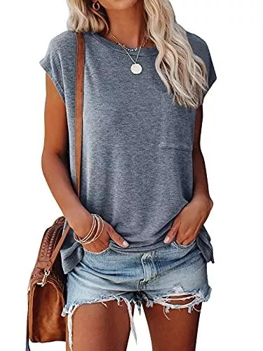 ADREAMLY T-Shirts ADREAMLY Damen Farbblock Sommer Kurzarm Rundhals Oberteile Locker Tunika T Shirt Patchwork Frauen Bequem Einfarbig Einfachheit Tee