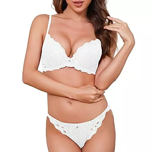 SHEKINI Unterwäsche & Dessous SHEKINI Push Up BH Set,Damen Bügel BH Set Spitze BH und Slip Nicht Abnehmbarer Bra Panty Lingerie Unterwäsche mit Hakenverschluss und Verstellbare Träger