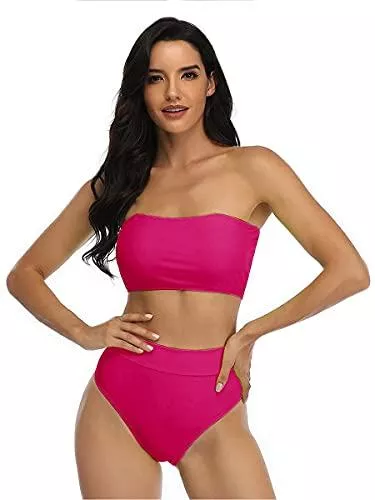 Summer Mae Bademode Summer Mae Damen Bikini Set High Waist Bandeau High Cut Trägerlos Zweiteilig Bademode Badeanzug