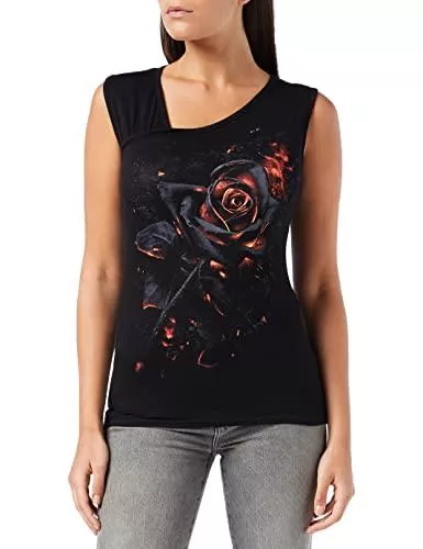 Spiral T-Shirts Spiral - Burnt Rose - Top mit Geraffter &amp; schräger Schulterpartie - Schwarz