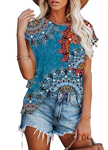 ANCAPELION T-Shirts ANCAPELION Damen Casual T-Shirt Kurzarm Sommer Tops Lose Oberteile Rundhals Basic Bluse mit Tasche